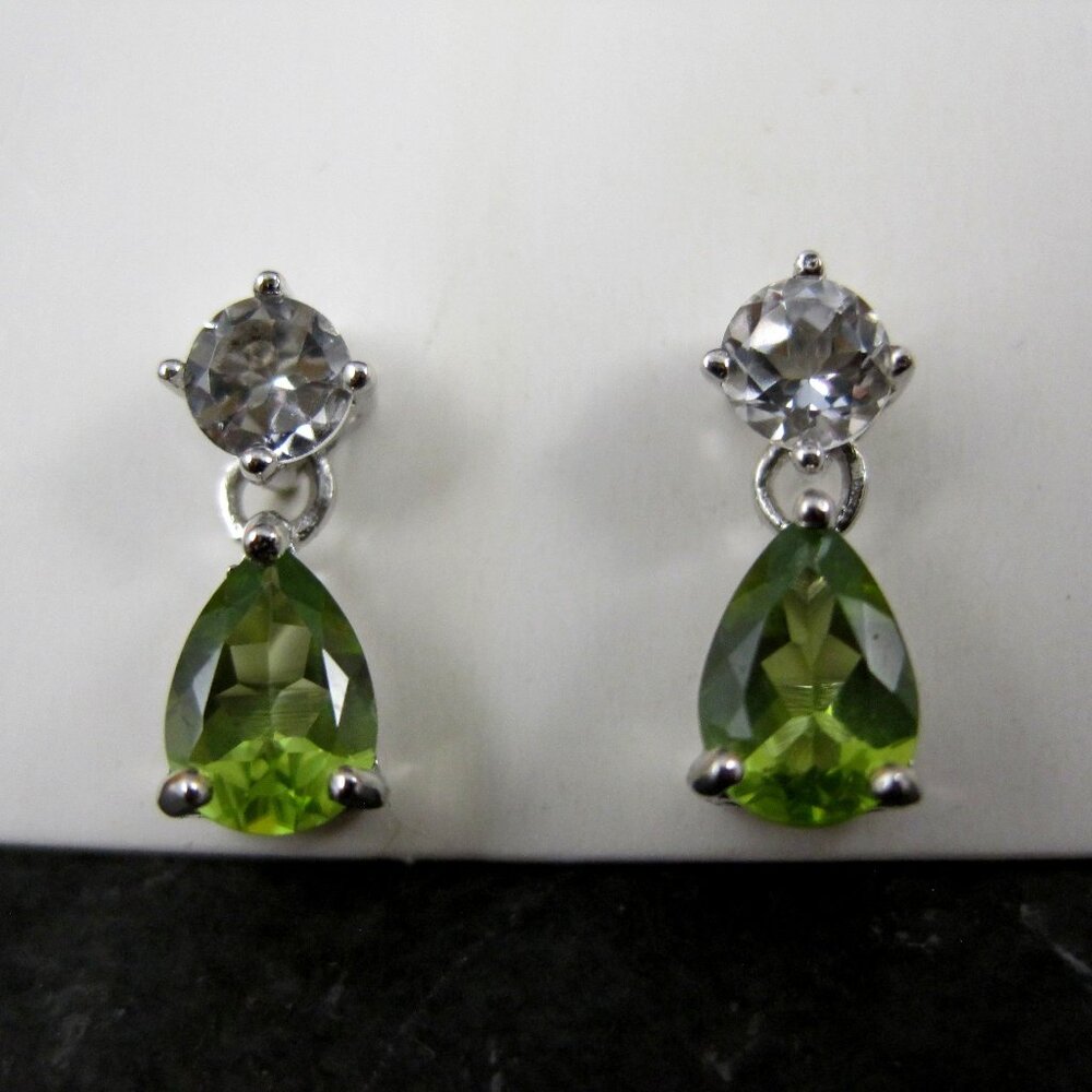 Sterling Silver Peridot and White Topaz Earrings